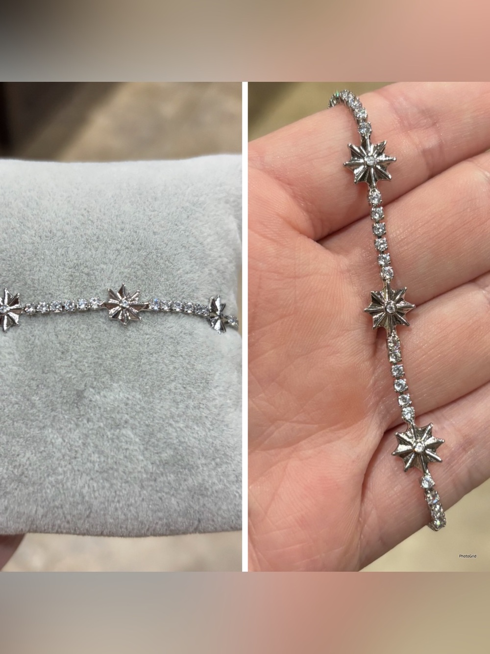 Sterling Silver Starburst CZ Diamond Tennis Bracelet - White